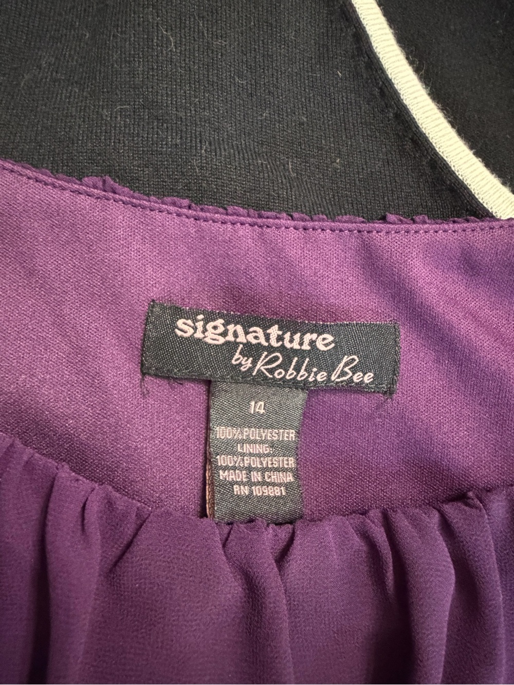 Signature by Robbie Bee Purple Chiffon Blouson Dress Size 14 Belted Career Party - Picture 6 of 6